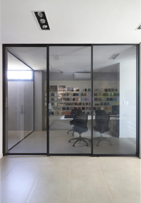 Glazed conference room with finishes display